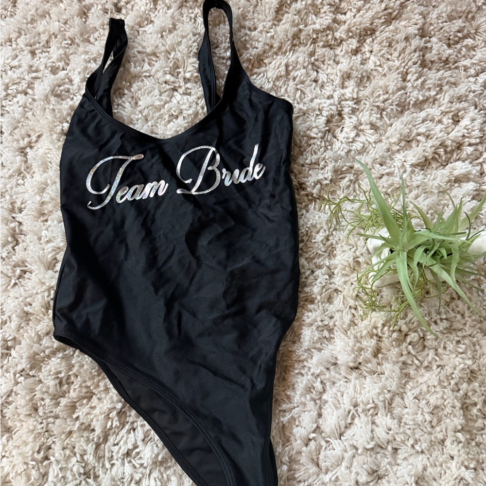 Forever 21 Black Team Bride wedding bachelorette One Piece Swimsuit